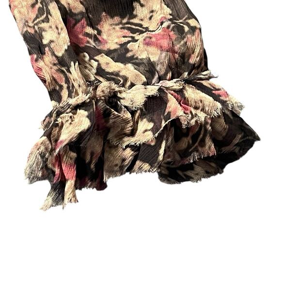 LoveShackFancy Women 100% Silk Floral Ruffle Button Front Sheer Blouse Top Small - Picture 6 of 6